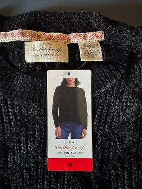 Weatherproof Black Cable-Knit Crewneck Sweater